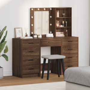 vidaXL 3-delige kaptafelset met LED - zwart eiken gestructureerd hout