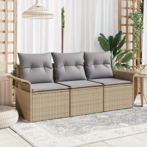 vidaXL 3-delige Ligbed Set met Kussens Beige Poly Rattan