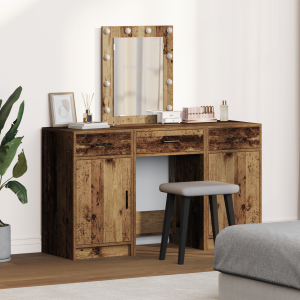 vidaXL 3-delige Make-uptafel Set met LED - Oud Hout Geengineerd Hout