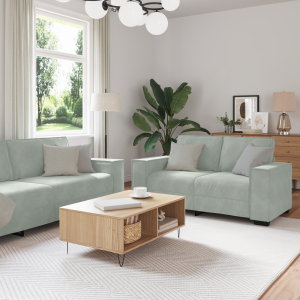 vidaXL 3-delige Sofaset met Kussens in Lichtgrijs Velours