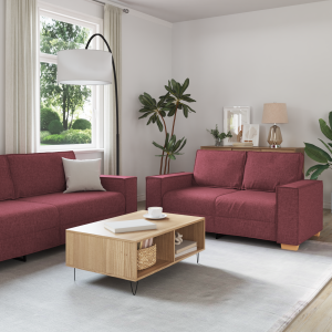 vidaXL 3-delige Sofaset met Kussens in Wijnrood Stof