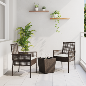 vidaXL 3-delige tuin bistro set met kussens bruin poly rattan
