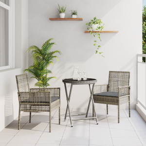 vidaXL 3-delige Tuin Bistro Set met Kussens in Grijs Poly Rattan