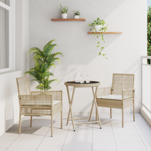 vidaXL 3-delige tuin bistroset met kussens in beige poly rattan