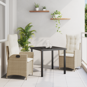 vidaXL 3-delige tuin eetset met kussens in beige van poly rattan