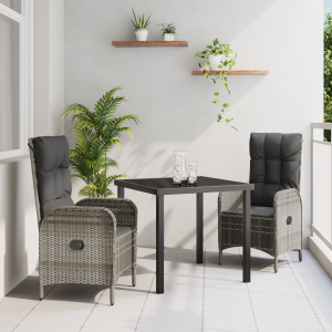 vidaXL 3-delige Tuin Eettafel Set Grijs Poly Rattan