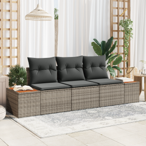 vidaXL Tuin Sofa Set met kussen 3 pcs Grijs poly rattan