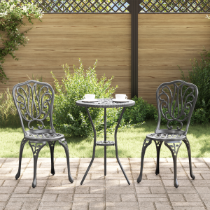 vidaXL 3-delige Tuinbistroset gietaluminium zwart