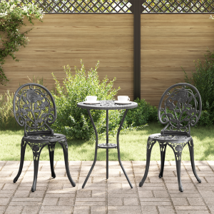 vidaXL 3-delige Tuinbistroset gietaluminium zwart