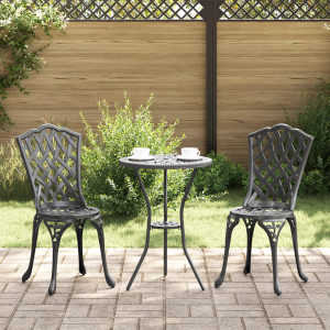 vidaXL 3-delige Tuinbistroset gietaluminium zwart