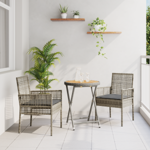 vidaXL 3-delige Tuinbistroset met kussens poly rattan grijs