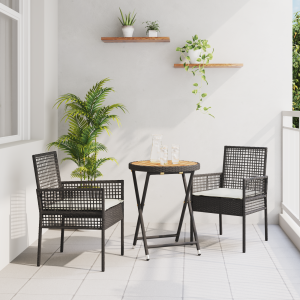 vidaXL 3-delige Tuinbistroset met kussens poly rattan zwart
