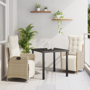 vidaXL 3-delige Tuinset Beige Poly Rattan