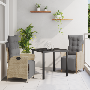 vidaXL 3-delige tuinset eetset beige poly rattan