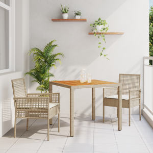 vidaXL Tuin eettafelset 3 pcs Beige poly rattan