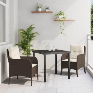 vidaXL 3-delige tuinset met kussens bruin poly rattan