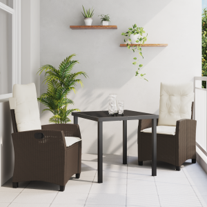 vidaXL 3-delige tuinset met kussens bruin poly rattan