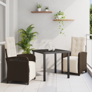 vidaXL 3-delige tuinset met kussens bruin poly rattan