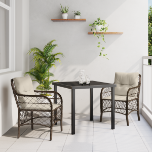 vidaXL 3-delige tuinset met kussens bruin poly rattan
