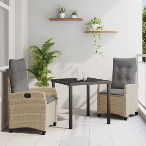 vidaXL 3-delige tuinset met kussens in beige poly rattan