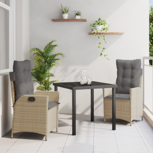 vidaXL 3-delige tuinset met kussens in beige poly rattan