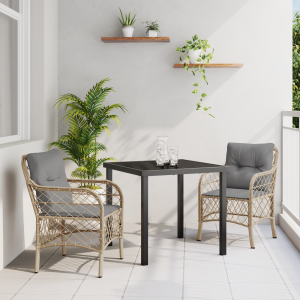 vidaXL 3-delige tuinset met kussens in beige poly rattan