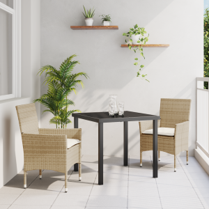 vidaXL 3-delige tuinset met kussens in beige poly rattan