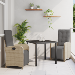 vidaXL 3-delige tuinset met kussens in beige poly rattan