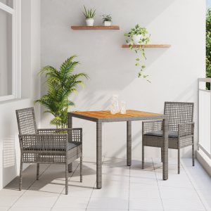 vidaXL Tuin eettafelset 3 pcs Grijs poly rattan