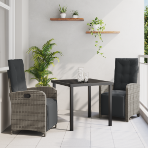 vidaXL 3-delige tuinset met kussens in grijs poly rattan
