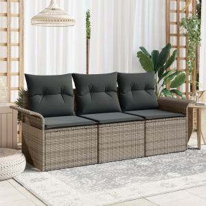 vidaXL Tuin Sofa Set met kussen met opslag 3 pcs Grijs Poly riet
