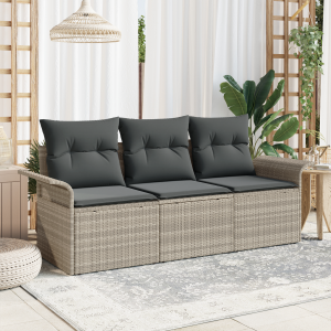 vidaXL Tuin Sofa Set met kussen met opslag 3 pcs Lichtgrijs Poly riet