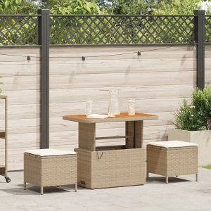 vidaXL 3-delige Tuinset met kussens poly rattan acaciahout beige