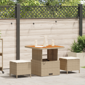 vidaXL 3-delige Tuinset met kussens poly rattan acaciahout beige
