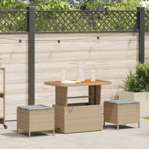 vidaXL 3-delige Tuinset met kussens poly rattan acaciahout beige
