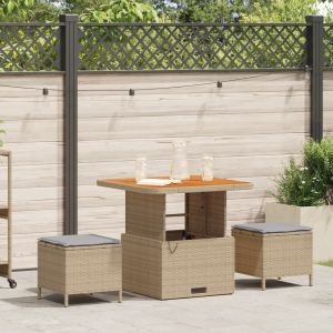 vidaXL 3-delige Tuinset met kussens poly rattan acaciahout beige