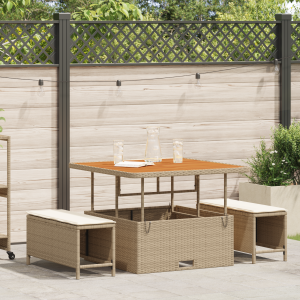 vidaXL 3-delige Tuinset met kussens poly rattan acaciahout beige