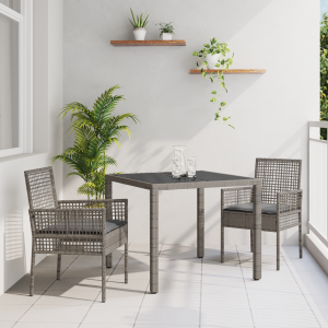 vidaXL Tuin eettafelset 3 pcs Grijs poly rattan