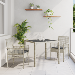 vidaXL Tuin eettafelset 3 pcs Lichtgrijs poly rattan