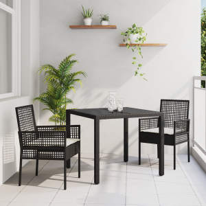 vidaXL Tuin eettafelset 3 pcs Zwart poly rattan