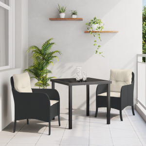 vidaXL 3-delige Tuinset met Kussens Zwart Poly Rattan