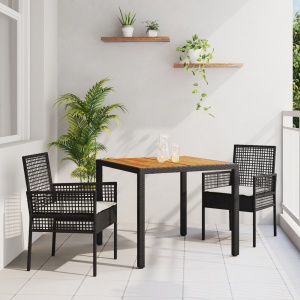 vidaXL Tuin eettafelset 3 pcs Zwart poly rattan