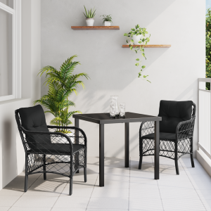 vidaXL 3-delige tuinset met kussens zwart poly rattan