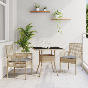 vidaXL Tuin eettafelset 3 pcs Beige poly rattan