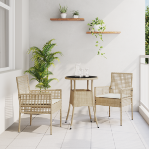 vidaXL Tuin eettafelset 3 pcs Beige poly rattan