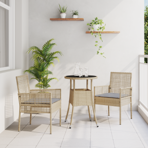 vidaXL Tuin eettafelset 3 pcs Beige poly rattan