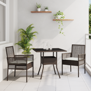 vidaXL Tuin eettafelset 3 pcs Bruin poly rattan