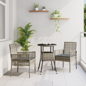 vidaXL Tuin eettafelset 3 pcs Grijs poly rattan