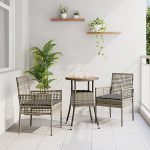 vidaXL Tuin eettafelset 3 pcs Grijs poly rattan