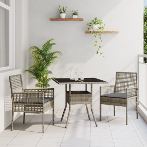 vidaXL Tuin eettafelset 3 pcs Grijs poly rattan